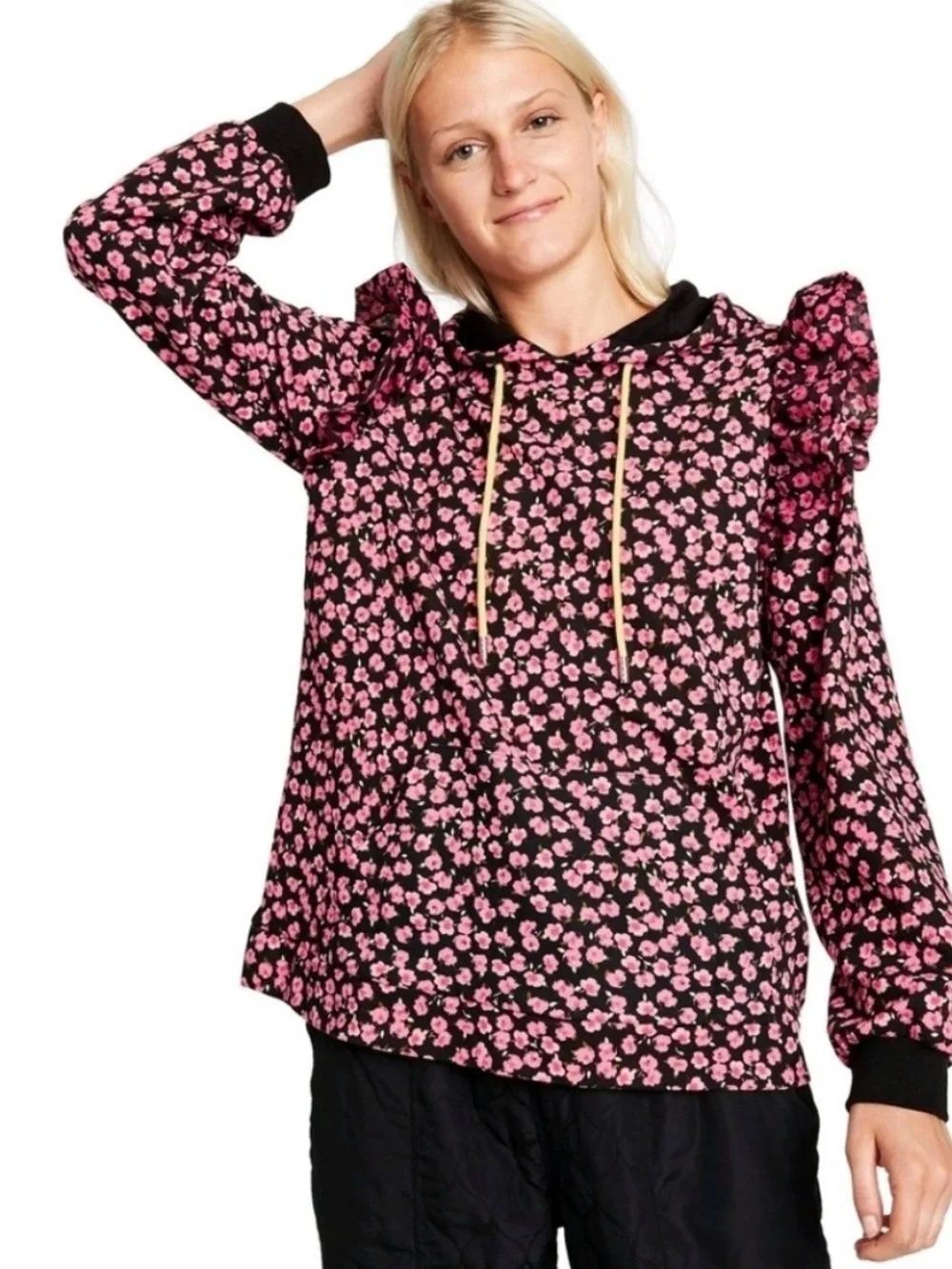 NWT Sandy Laing x Target floral print ruffle hooden sweatshirt XXS